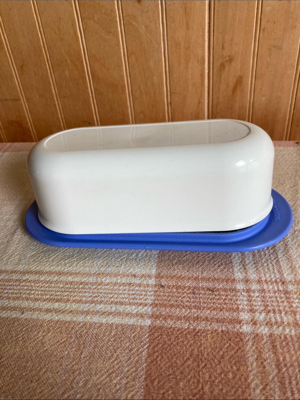Tupperware White Butter Keeper with Blue Tray